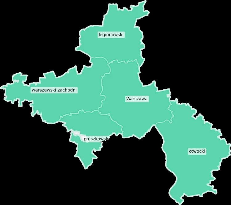 Mapa zasięgu eazBee — Warszawa i powiaty ościenne